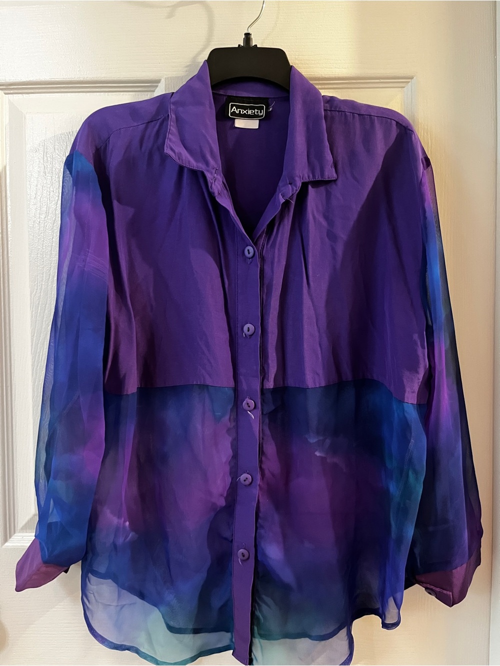 Vintage 80’s Anxiety brand women’s half sheer button down